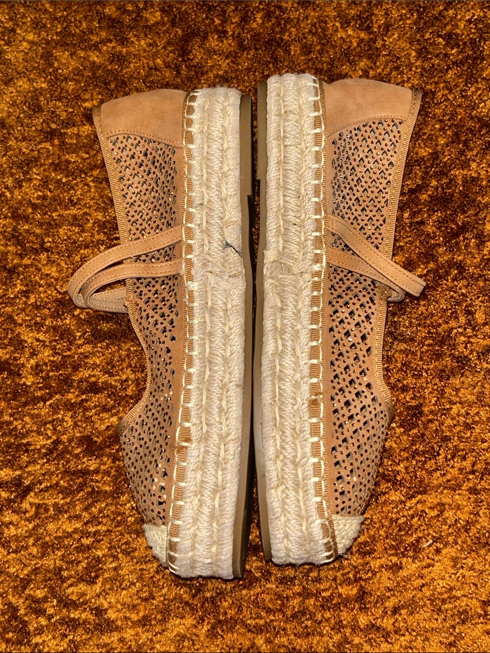 Tula Brown Perforated Mary Jane Espadrille Flats - Picture 2 of 7